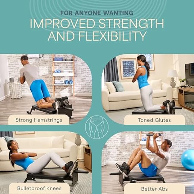 Lifepro Nordic Curl Workout Bench - Home Gym Hamstring Curl Machine & Glute Bench with Transport Wheels - Works with 1& 2 Olympic Weight Plates - Durable Padding, Construction