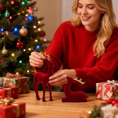 Sculpture de cerf esthétique de Noël | Idée cadeau de vacances rouge et vert
