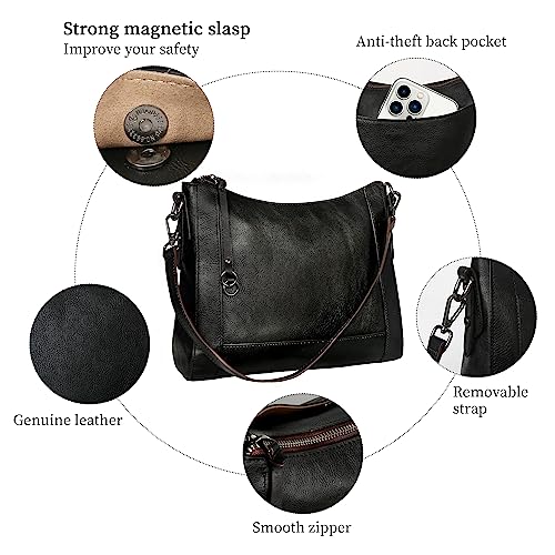 Image of Iswee Leather Crossbody Bags for Women Shoulder Purse Medium Hobo Genuine Leather Satchel Purses and Handbags