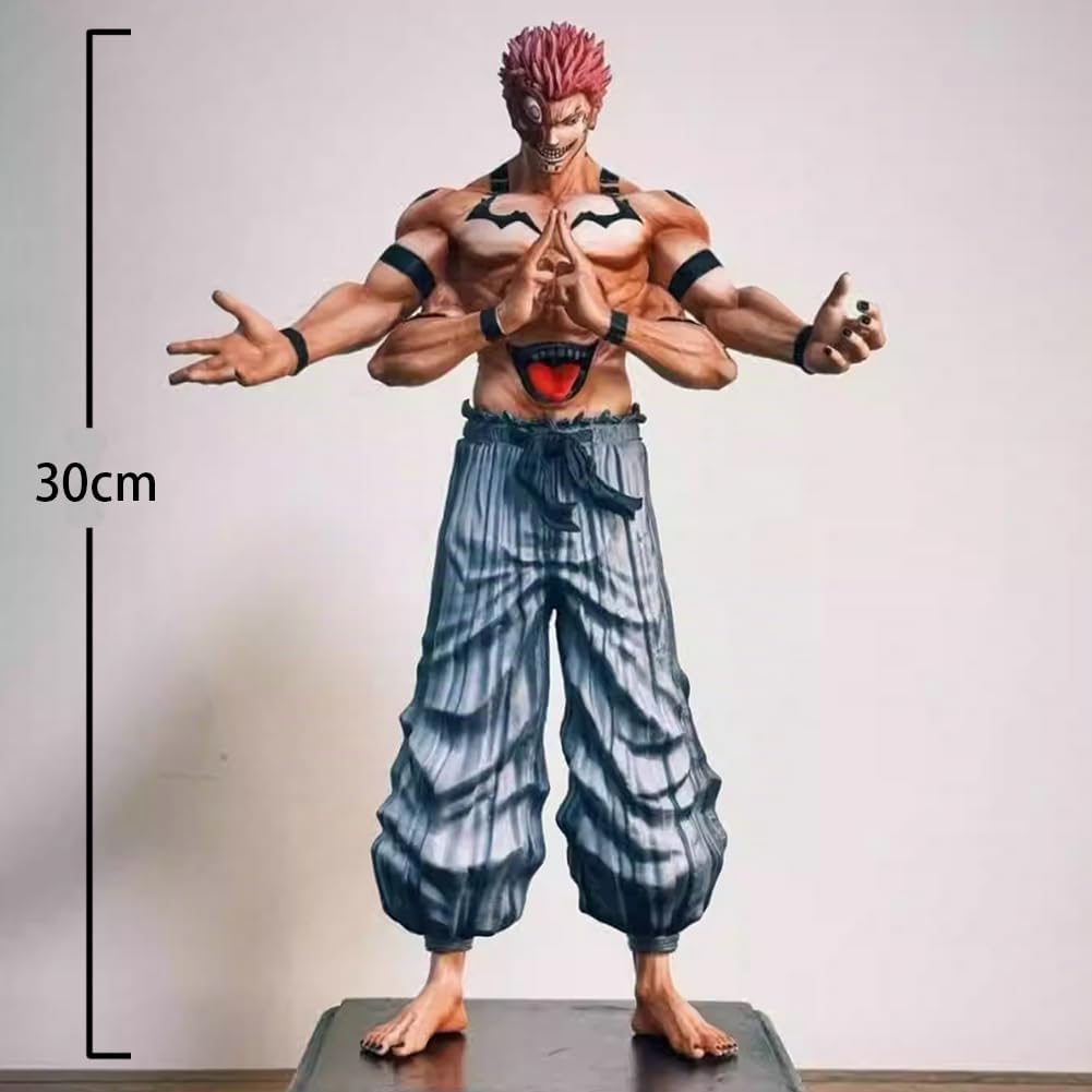 JJK Ryomen Sukuna Figurine Anime Debout Statue, 30 cm Quatre Mains Combat Ver Ryomen Sukuna Figurine Collection PVC Modèle Décoration Cadeau