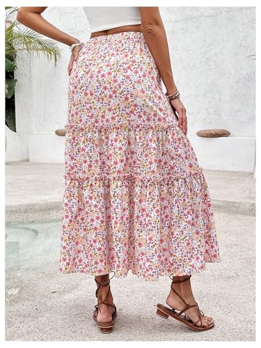 Women's Floral Tiered Ruffle Flowy Skirts High Waisted A Line Beach Vacation Long Skirt3