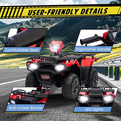 Lischwert Elektro Kinderquad, 12V Kinder Elektrische ATV mit LED-Scheinwerfern, Musik & Hupe, Elektroauto mit 4 rutschfeste Räder & langsamer Start, für Kinder 3–6 Jahre alt (Rot) – Bild 7