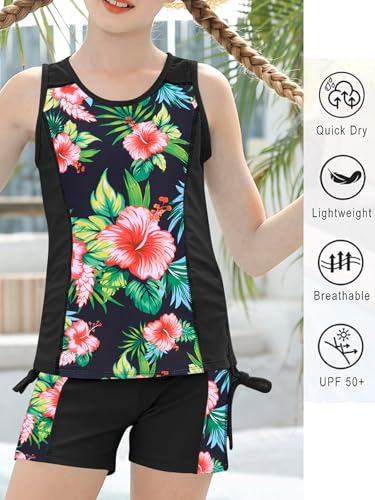 RAISEVERN Girls Swimsuit Two Piece Tankini Cute Summer Bathing Suit Boyshort Beach Modest Swimwear for 7-12 Years2
