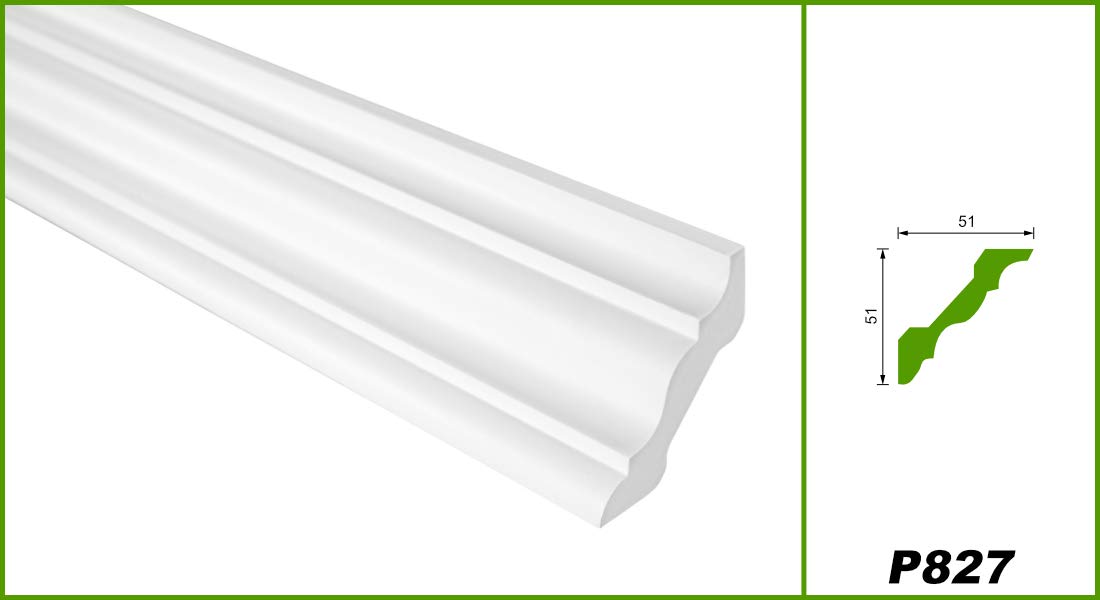 Moldura flexible de PU - gran selección de molduras de 2 metros 51x51mm estuco elástico para pared y techo - moldura de esquina (P827.FLEXI)