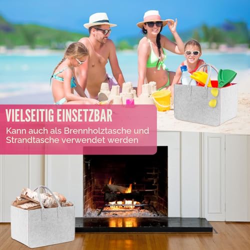 Sinand 30L Einkaufskorb, Einkaufstasche mit Henkel, Robust/Gut Verarbeitet/Faltbar Die Filztasche Storage für Outdoor Trips, Picknick, Einkaufen Außen (Dunkelgrau - Rosérot)