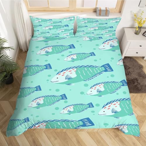 Housse de couette 240x260 poisson parure microfibre douce avec zip solide - 3