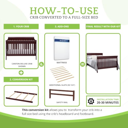 Image of Full-Size Conversion Kit Bed Rails Compatible with Delta Children Convertible Cribs - Solid Wood Rail #0050 - Toddler and Adult Bed Rail for Full-Size Beds - Baby Furniture (Espresso Cherry - 205)