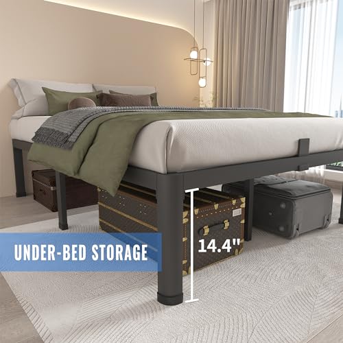 MAF 16 Inch Twin XL Bed Frames with Round Corner Legs Mattress Slide Stopper No Box Spring Needed Heavy Duty Metal Platform Bed Frame Under-Bed Storage Space, 3000 LBS Steel Slats Support