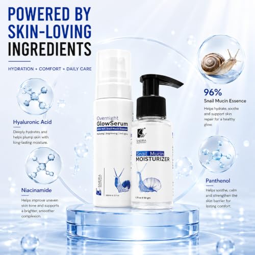 Image of Snail Mucin Skincare Combo - Snail Mucin Glow Serum & Moisturizer for Face | Korean Skin Care for Glowing Skin | Hydrating Lightweight Daily Face Care Set for Men & Women | Suitable for Oily
