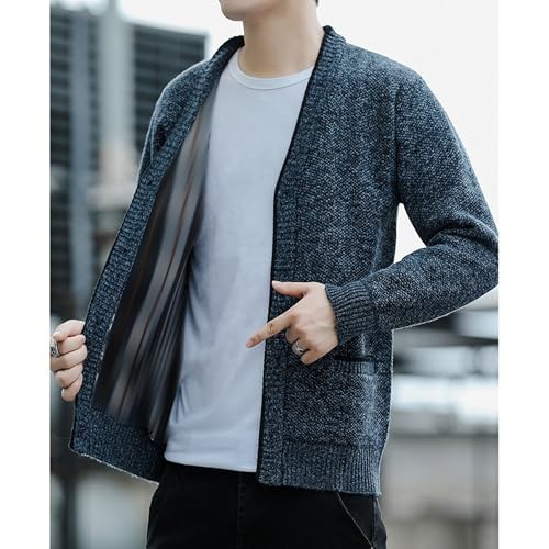 Men's Cardigan Sweaters Fleece Lined Slim Fit Knitted Sweater Outerwear Button Cable Knit Cardigans with Pockets3