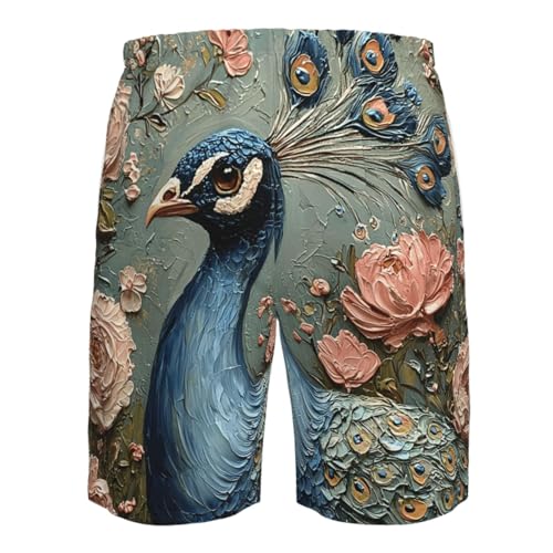 Mens Swim Trunks Board Shorts Quick Dry Shorts with Pockets - Peacock Flowers4