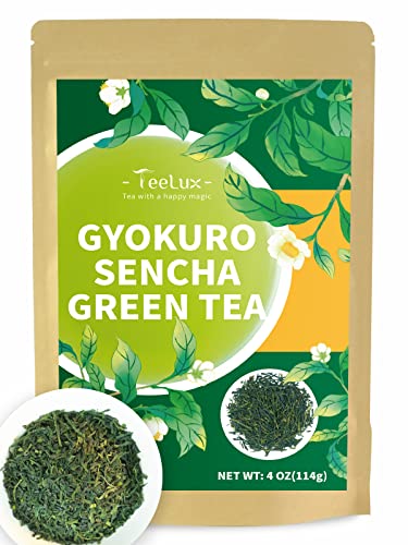 Image of TeeLux Sencha Green Tea, Shade Grown Gyokuro Green Tea Loose Leaf, Steamed Tea, Smooth & Refreshing Taste, 114g /4oz