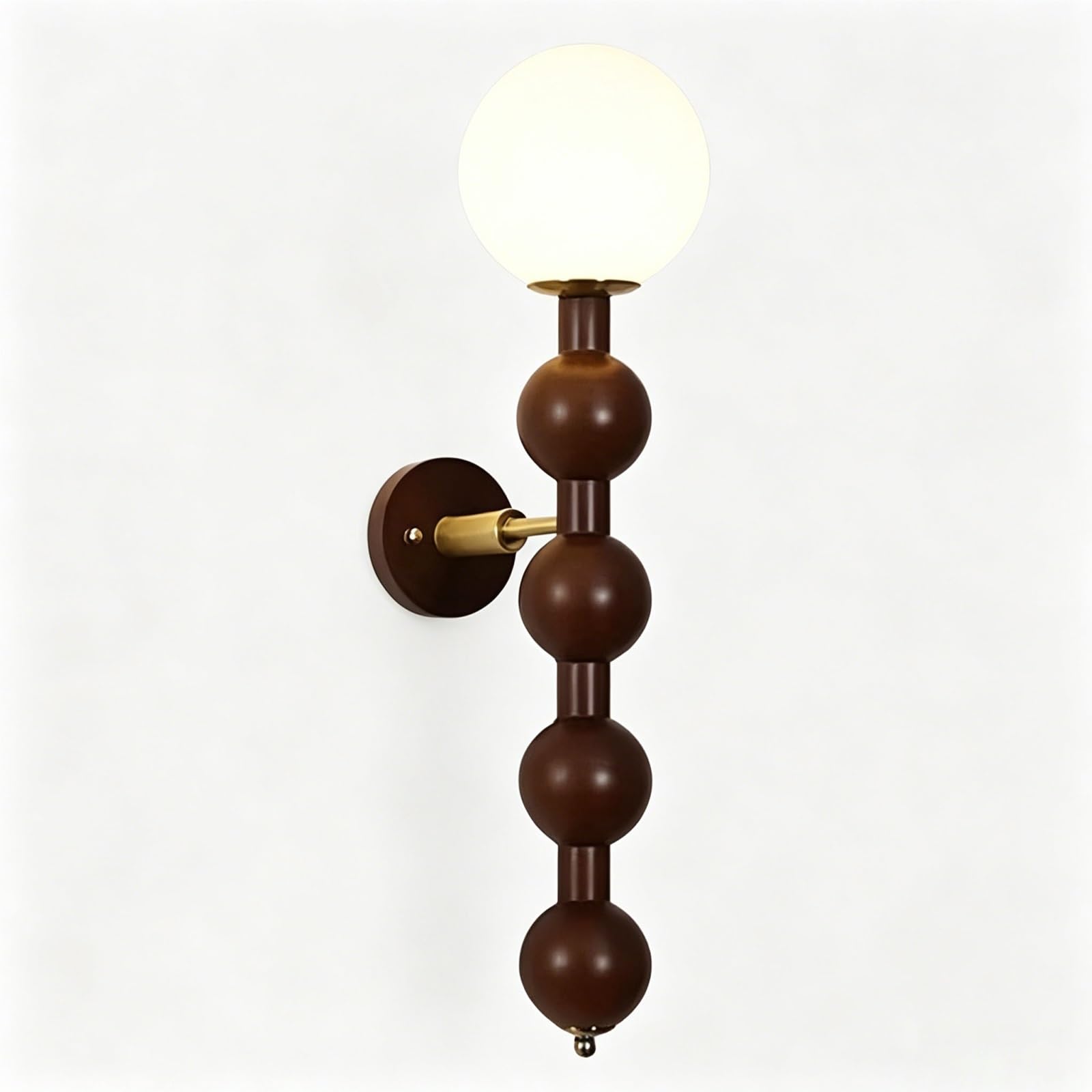 LUOYAOB Mid Century Modern Ash Wood Wall Sconce Spherical Ball Design Milky Glass Globe Vertical Wall Light Walnut Brown Bedroom Living Room Hallway Entryway Fixture(Brown)