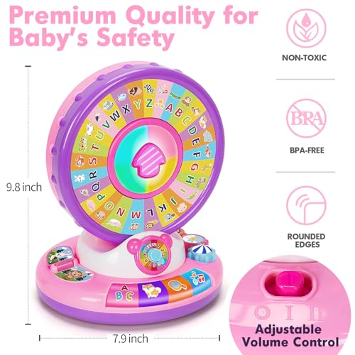 Image of Learning Toy for 1 Year Old Girls, Interactive Spin and Sing Musical Toys for Toddler 12-18 Months, Learning Games with Alphabet and Animals Sounds, Christmas Birthday Gifts for Baby Ages 1-3