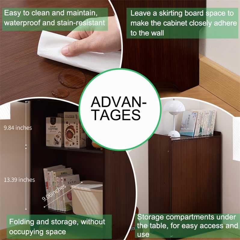 Image of Walnut Foldable Office Desk, Fold Out Convertible Hidden Computer Desk with Storage Shelves, Multi-Function Folding Murphy Writing Table for for Small Spaces, Home Office