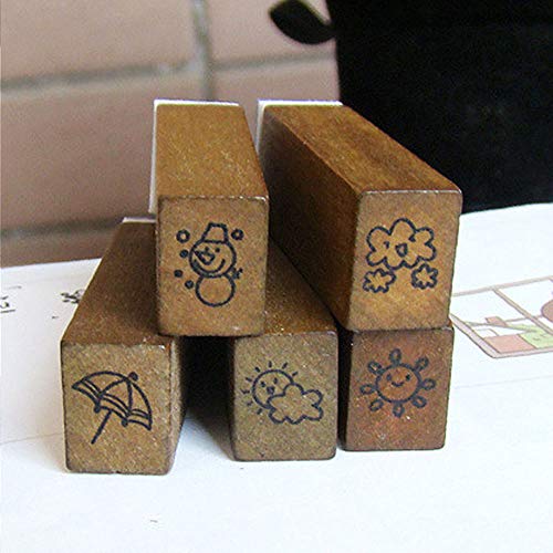 Pack Of 28 Pcs Small Wooden Rubber Stamps 0.24 Inch Of Number Week Weather For Diy Craft Card And Photo Album (28Pcs Number Week Weather) #TOP3