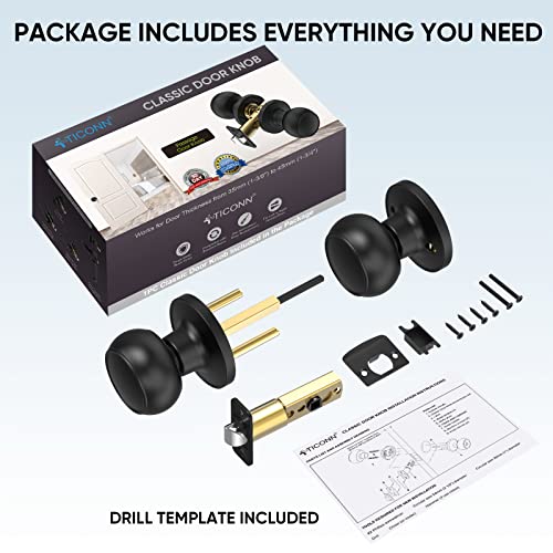 Ticonn 5 Pack Matte Black Door Knobs, Colonial Style Door Knob For Entrance, Bedroom, Bathroom And Closet (Passage, 5 Pack) #TOP3