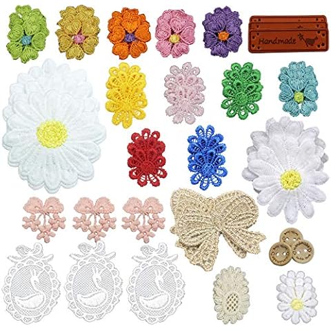 IDONGCAI Daisy Flower Lace Applique Embroidered Sew On Patch Clothes Hat Jeans Craft Handmade Sewing Trims DIY Accessory(Mix 60pcs) Cover