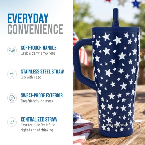 Image of Ice Shaker 32 oz Tumbler with Handle and Straw | 32oz Star Spangled | Cold for 30+ Hours | 2-in-1 Tumbler Shaker Bottle | Odor-Free 32 ounce Bottle for Water, Protein Shakes, Smoothies, Cocktails