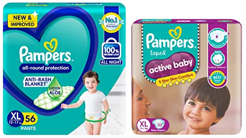 Image of Pampers New Diapers Pants, XL (56 Count) & Pampers Active Baby Extra Large Size Diapers (32 Count)