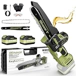 Motosega a Batteria 8 Pollici, Motosega Elettrica con 2×5200 mAh Batterie, Motore Brushless, Lubrificazione Automatica, Tensionamento Catena Senza Attrezzi, Sega per Potatura Legno e Rami