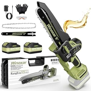 Mini Akku Kettensäge 8 Zoll, Bürstenlos Handkettensäge mit 2 * 5200mAh Akkus, Einhand Astsäge mit Automatischer Öler, Ersatzkette, Werkzeuglose Kettenspannung, Elektrisch Säge für Gartenarbeit