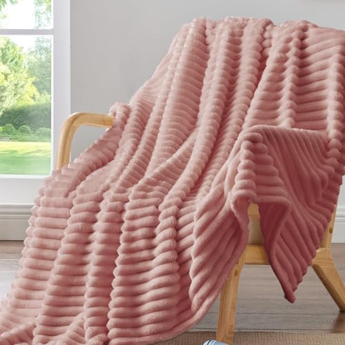 Image of BEDELITE Ribbed Fleece Throw Blanket for Couch, Dusty Pink, 50 inchx70 inch | Ultra-Soft Plush Fleece, Warm Yet Lightweight, Ribbed Texture, Home Decor, Machine Washable, Giftable, All-Season Use