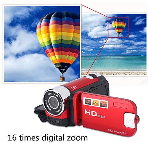 Digitaler Camcorder, 1080P 16X Full HD, hochauflösender 270 ° -Rotations-L-Camcorder, tragbare Video-DV-Kamera mit 2,7-Zoll-Display für Home Party Camping(EU-Stecker rot) – Bild 6