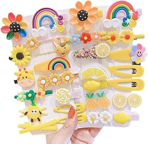 Image of Wazdorf 14 Pieces Girls Hair Pins with Clear Bag, Baby Clips Cute Cute Fruit Cartoon Animal Pin for Kids, Women, Girls Hair Accessories (yellow)
