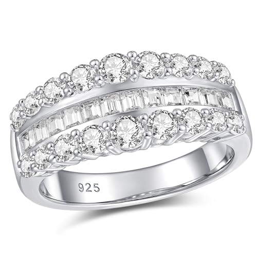 Newshe Jewellery Wide Moissanite Wedding Bands for Women Engagement Rings 925 Sterling Silver Emerald Eternity Ring Round Size 5-10