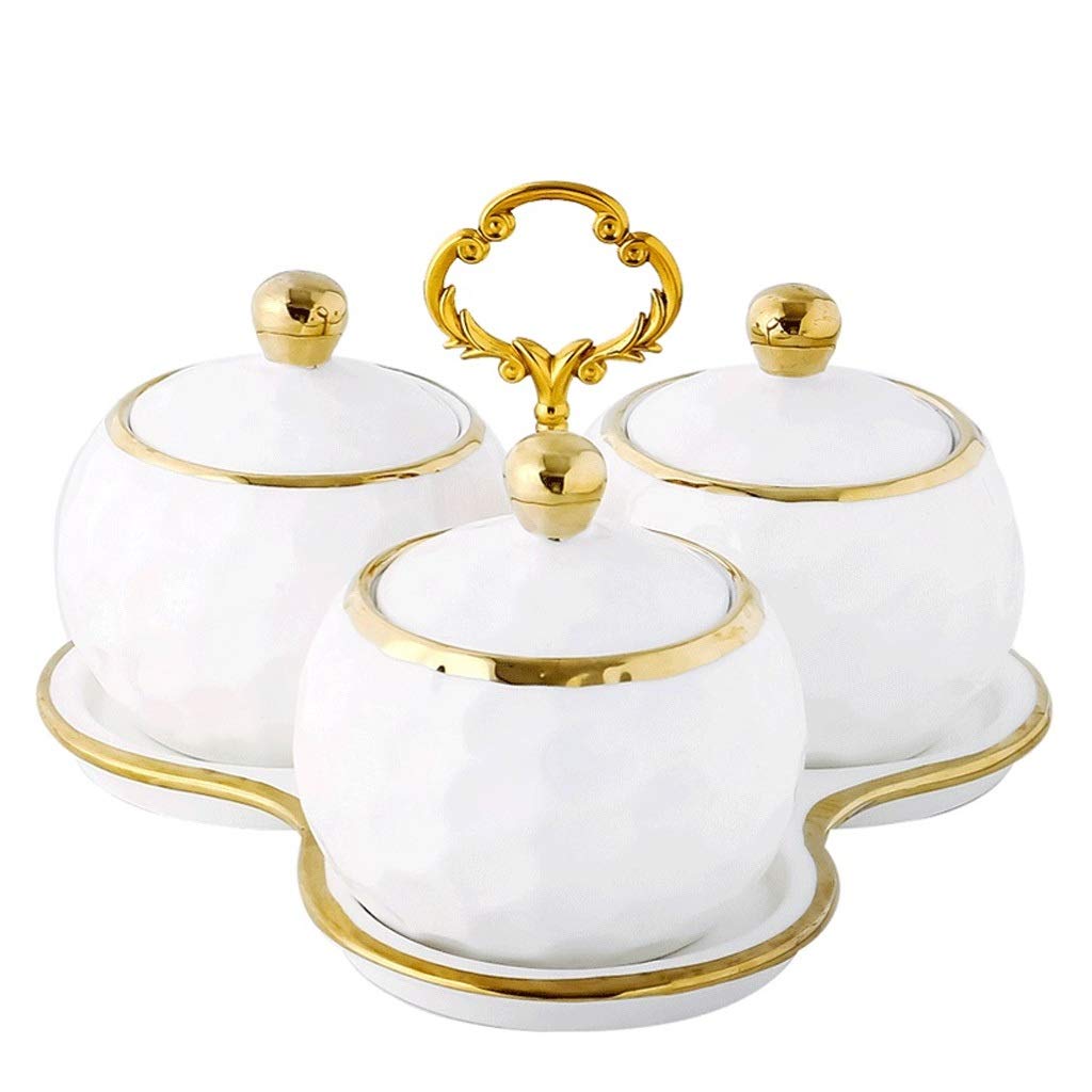 IANSHFKN Storage Ceramics Spice Jar Kitchen Supplies Household Condiment Box Set Three-piece Suit Sugar Salt Shaker Tool
