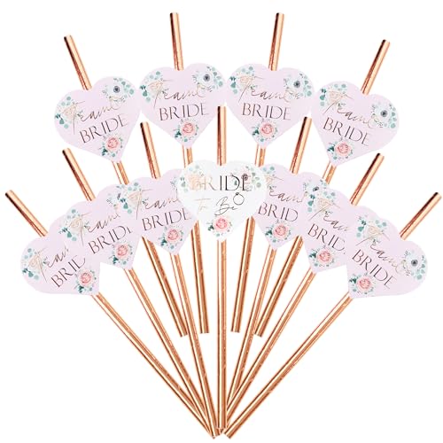 Team Bride Drinking Straws (25pcs) Rose Gold Drinks Utensils for Bachelorette Party Games Pre Wedding Celebration Accessories Hen Party Props