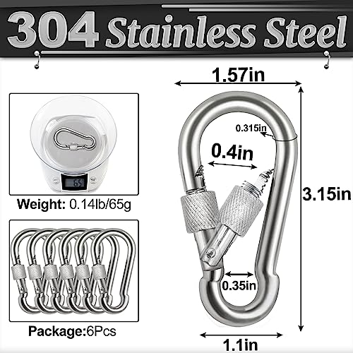 Spencer Locking Carabiner Clips 3.15'' 6 Pack-304 Premium Stainless Steel Thumb Screw Carabiner Clip Heavy Duty for Outdoor Camping - Image 2
