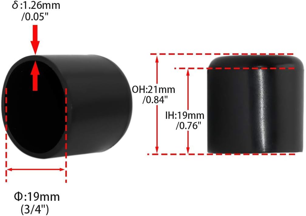 Flyshop 24 PCS No-Marking PVC Chair Leg Protector Caps Furniture Floor Protector Table Feet Tip Covers, Black, Round, OD 3/4", 19 mm