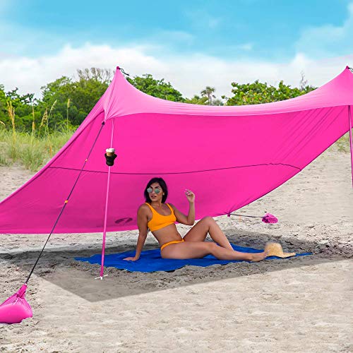 Red Suricata Family Beach Tent & Beach Canopy & 2 Beverage Holders Bundle - Upf50 Uv Sun Shade Shelter (Large, Pink) #TOP13