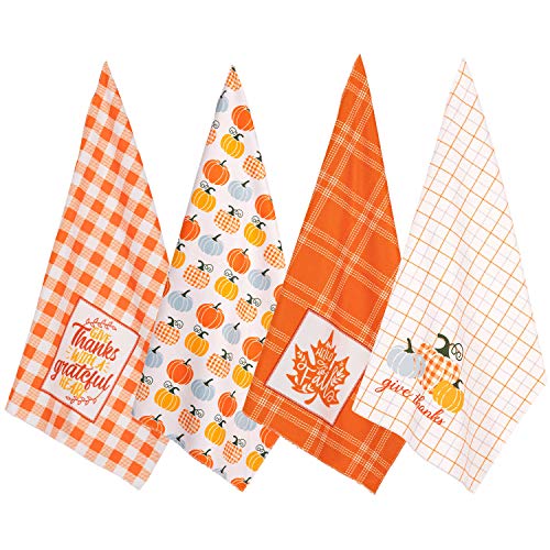 Whaline 4 Pack Thanksgiving Kitchen Towel Fall Harvest Dish Towel Super Absorbent Pumpkin Maple Leave Plaid Tea Towel Large Size Cloth Towel For Autumn Holiday Kitchen Coking Baking, 18 X 28 Inch #TOP1