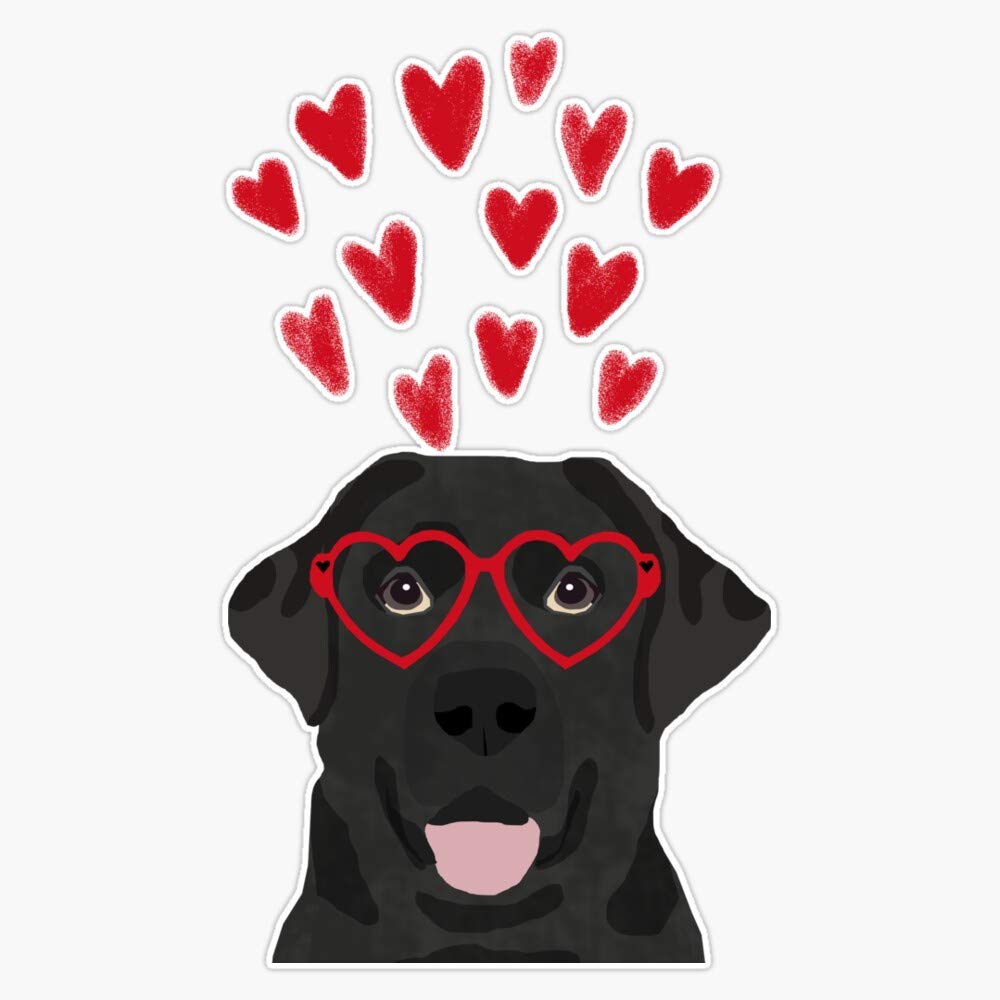 Black Lab Love Hearts Glasses Labrador Retriever Valentines Day Gifts Vinyl Waterproof Sticker Decal Car Laptop Wall Window Bumper Sticker 5"