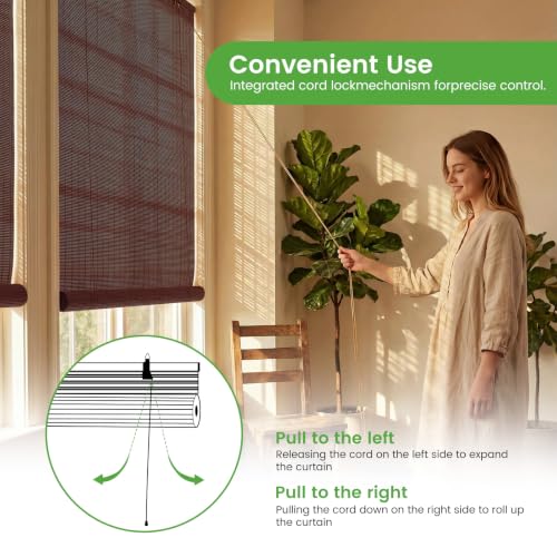 Image of BAYUE Bamboo Blinds, Roll Up Window Shades with Light Filtering for Home