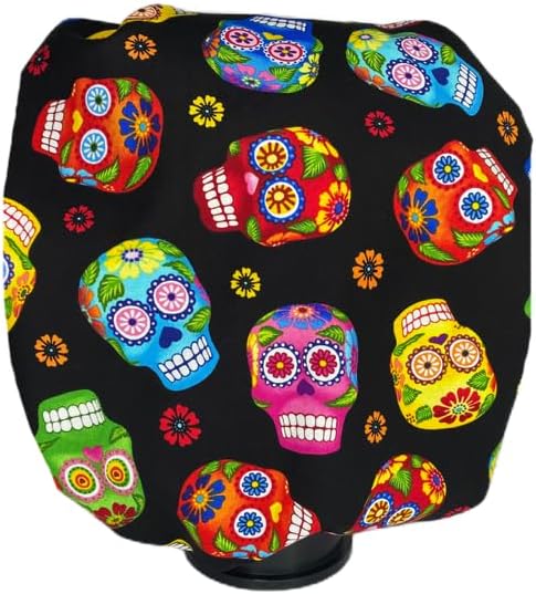 Bouffant Scrub Hat Fiesta Skulls, Scrub Cap Black, Pink