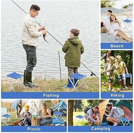 Image of Portable Folding Camping Stool, Outdoor, Lightweight Chair Heavy Duty Camping Fishing Hiking Picnic Garden BBQ Stool, Travelling Perfect Adult, (Pcs-1 ; Blue).