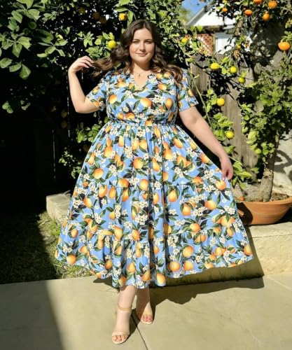 Image of TIYOMI Women Plus Size Dress Boho V Neck Short Sleeve Beach Maxi Dresses Floral /Stripe /Leaves /Lemon XL-5XL