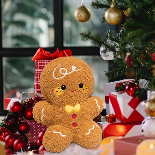 Giwoatln Almofadas natalícias para homem de gengibre, 23 cm almofada de peluche biscoito de gengibre, macio macio macio boneco natalício, almofadas boneco de gengibre para sofá quarto cadeira casa