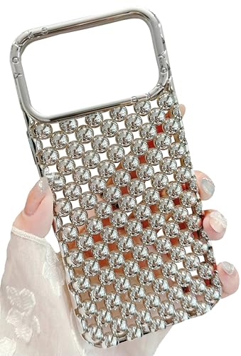 JANDM Hollow Out Compatible with iPhone 17 Pro Max Case Fashion Beads Bubble 3D Cut-Out Design Glossy Chrome Electroplate Silicone Glitter Breathable Case for Women Girls
