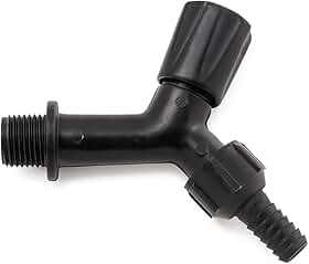 Torneira Plástica para Jardim, Tanque e Irrigação, 10cm, Rosca 1/2 Polegada, Engate 3/8 Polegada, Preta