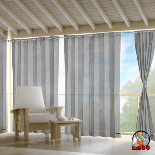 Image of HIPPO 150 GSM Outdoor Sun Blocking Balcony Eyelet /Grommet CurtainsCurtains Sun & UV Protection, Light Filtering Window Curtain (Grey, 4.5FTX8FT, 1PC)