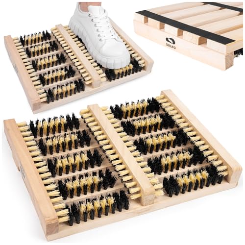 SULPO Cepillo para zapatos para exteriores: felpudo resistente con cepillos para zapatos, resistente a la intemperie, antideslizante, fibra extra dura para barro, arena y nieve, color beige