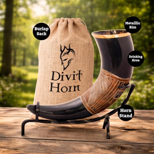 Corne à boire Viking de 450-500ml authentique avec son support en fer - 3