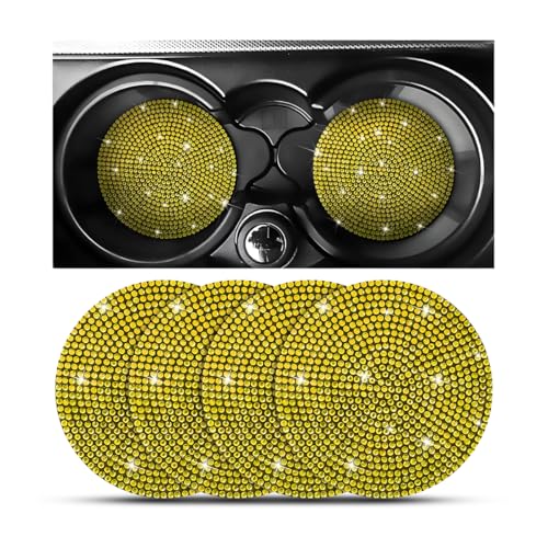 Image of Osilly Bling Car Cup Holder Coaster, Crystal Rhinestone Anti-Slip Insert Coasters, Universal 2.75 Inch Fashion Automotive Cup Mat, Car Interior Accessories Decor Gifts for Women (Yellow, 4PCS)