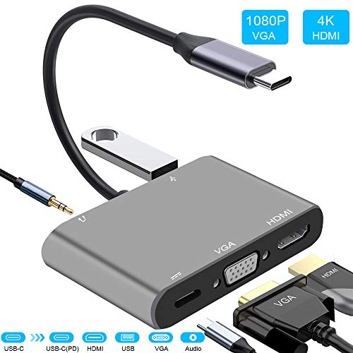 USB C to HDMI VGA Adapter 4K, Ifmeyasi 5 in 1 USB C