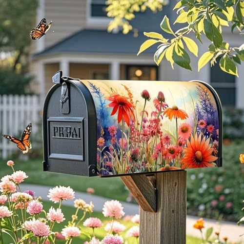 Image of Mailbox Covers Magnetic Standard Size, Printed Floral Magnetic Cover for Postbox, 18 x 21 Inch Waterproof Post Wraps Outdoor Garden Yard Home Decor (Flower)